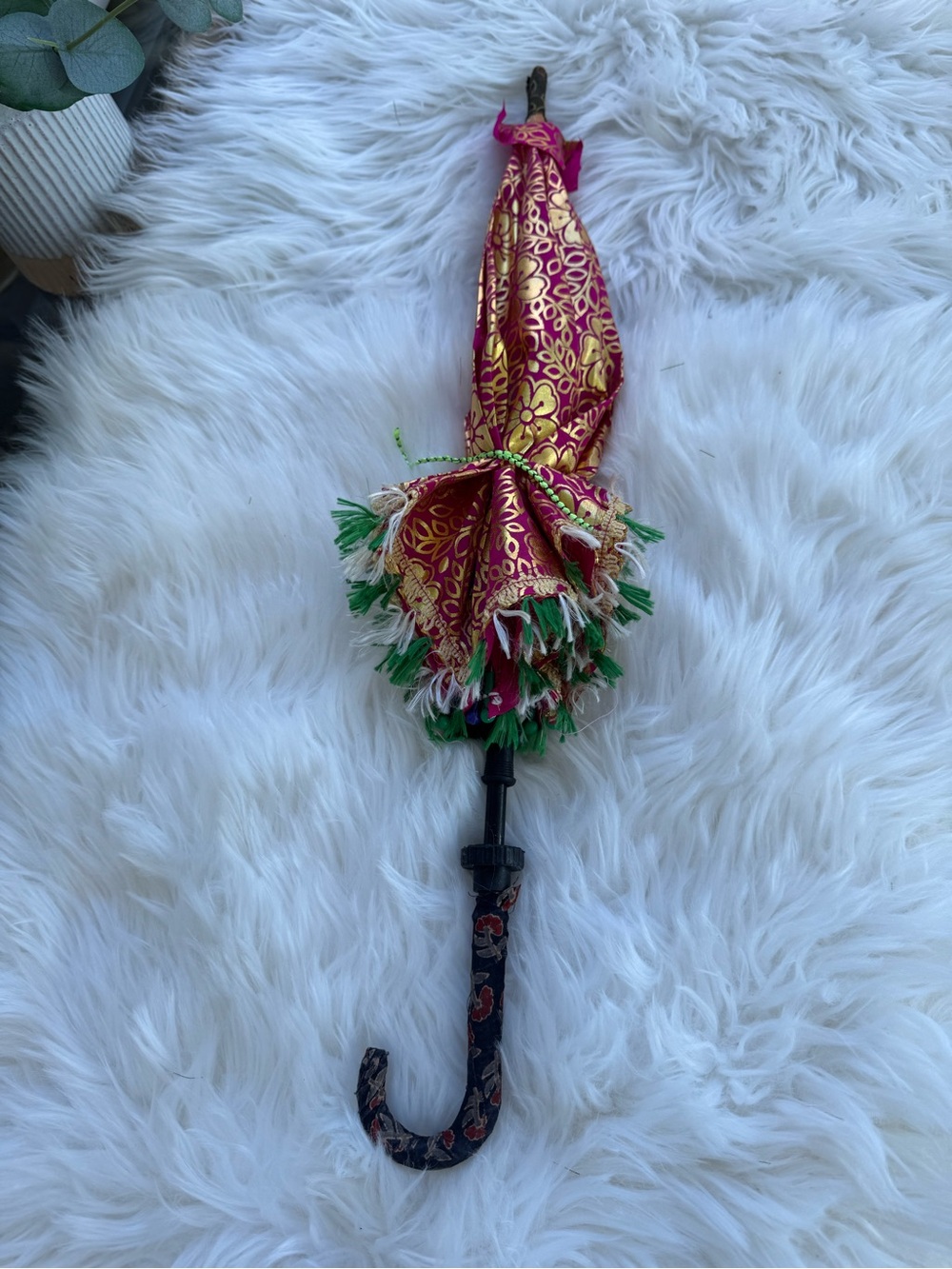 Decorative Pink and Gold Tassel Umbrella - Home Accent